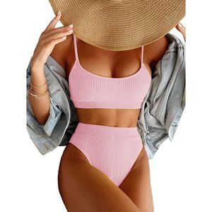 Womens High Waisted Bikini Set Ribbed Two Piece Bathing Suits Swimsuit Swimwear